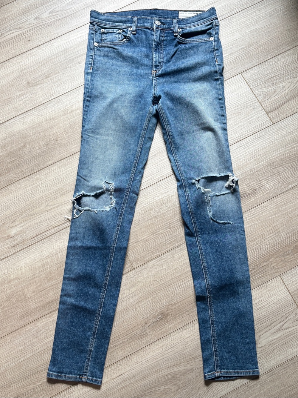 rag & bone distressed skinny jeans in medium blue